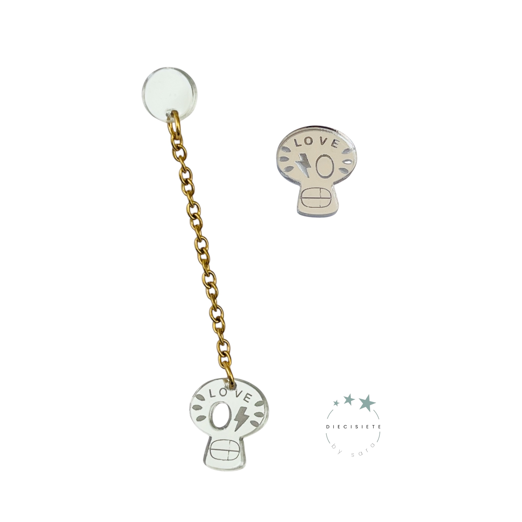 Pendientes Asimetricos Cadena y Calaveras Plata