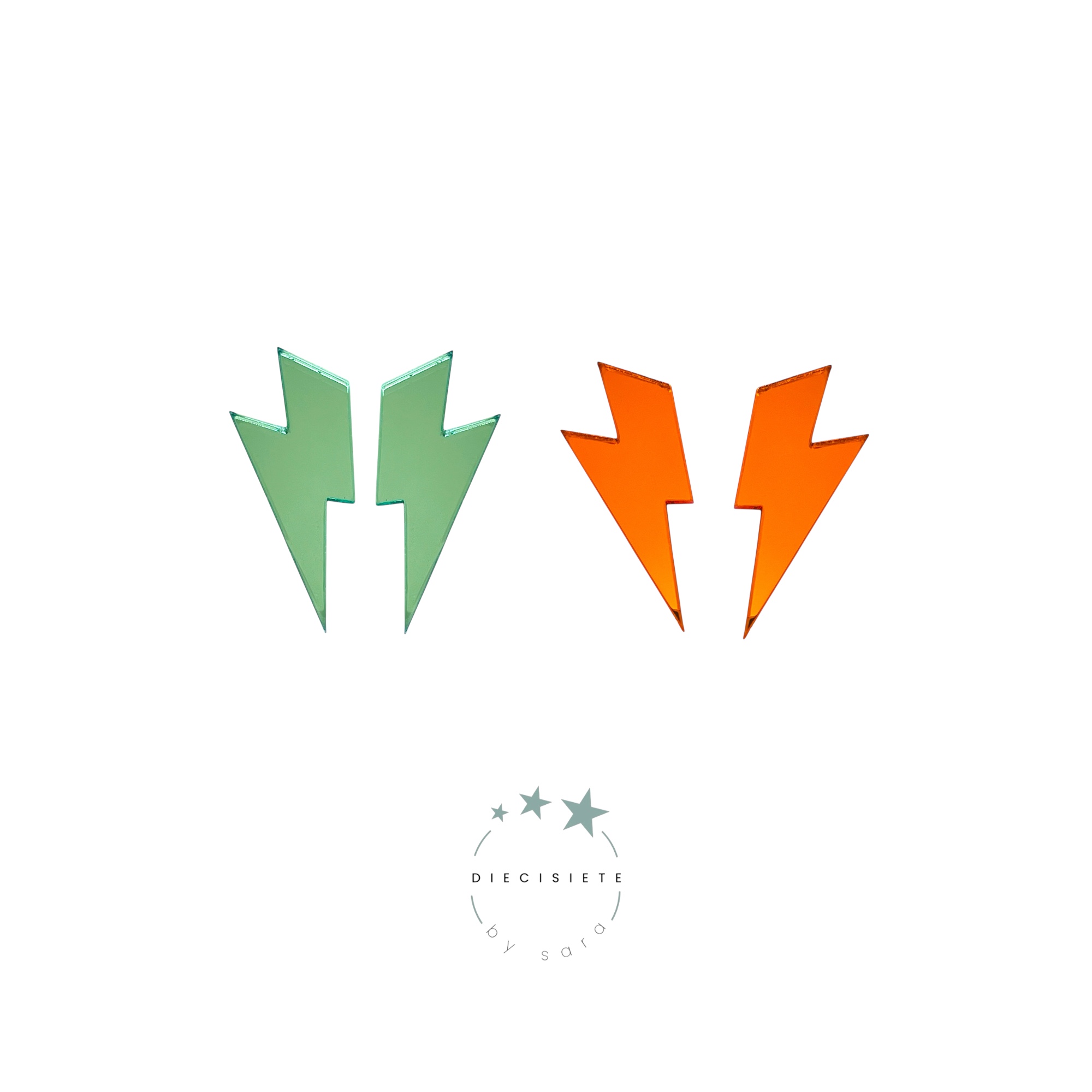Pendientes Mini Rayo Naranja y Verde