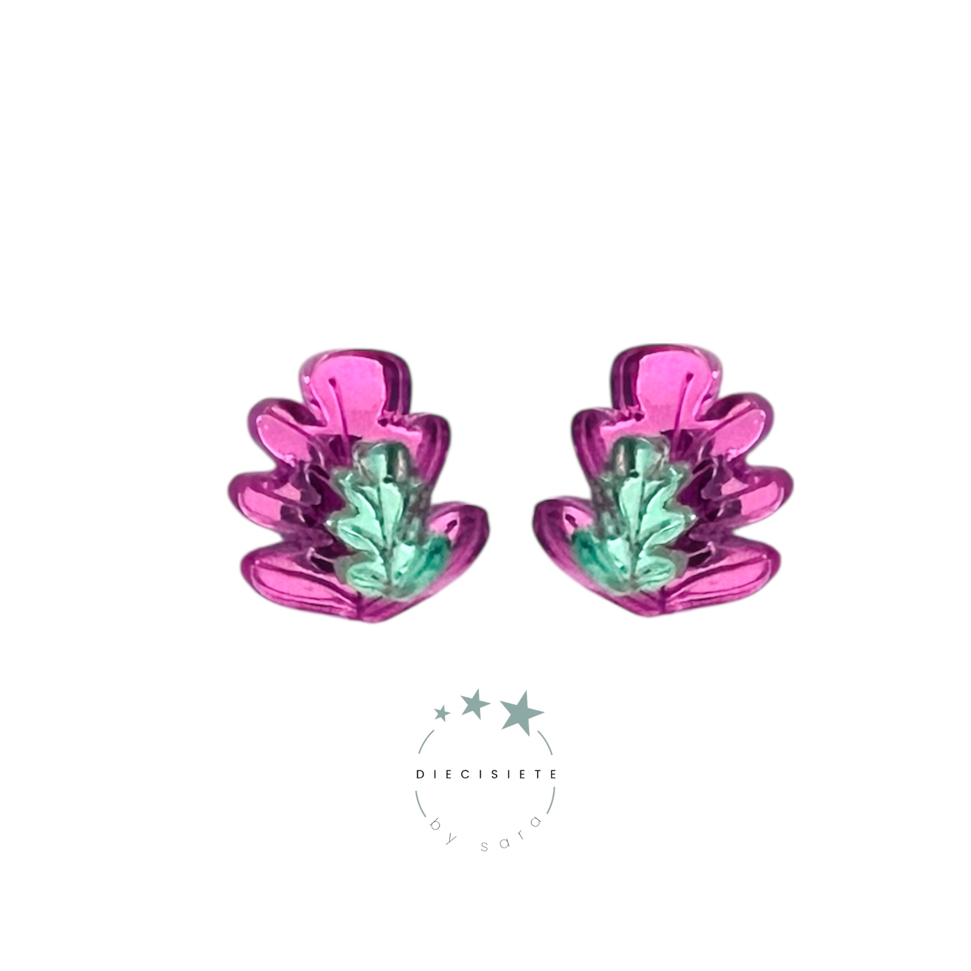 Pendientes Mini Hoja Rosa y Verde