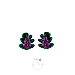 Pendientes Mini Hoja Verde y Rosa