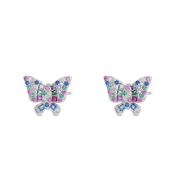 Pendientes Plata Mariposa Circonitas Multicolor