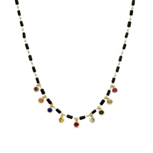 Collar Vasuk PLata de Ley 925 Acabado Oro  y Circonitas de Color