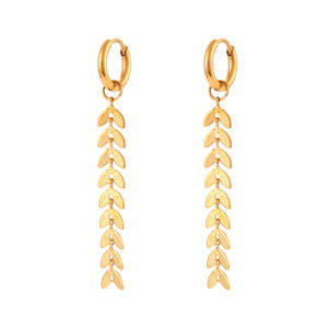 Pendientes Aro Acero Dorado Hojas