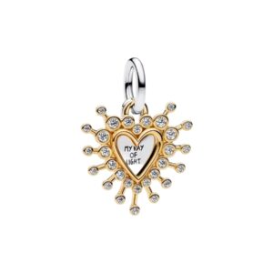 Charm Colgante Doble Corazón Radiante Plata de Primera ley, Recubrimiento en Oro de 14k 764141C01