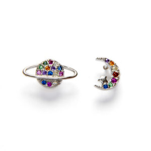 Pendientes Plata Luna y Saturno con Circonitas de colores