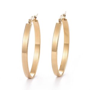 Pendientes Acero Dorado 44mm Aro Plano Oval