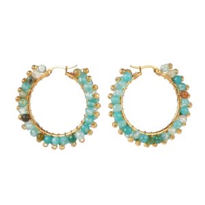 Pendientes Acero Dorado 42mm Aro y Piedras En Colores Turquesa