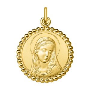 Medalla Oro Amarillo 18k Virgen Bisel Bolitas