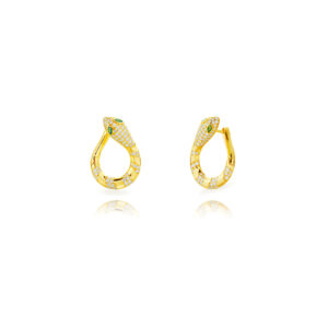 Pendientes en Plata de Ley con Baño de Oro Aro Serpiente Circonitas
