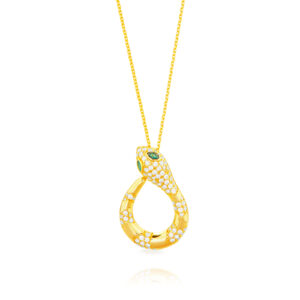 Collar en Plata de Ley con Baño de Oro Aro Serpiente Circonitas