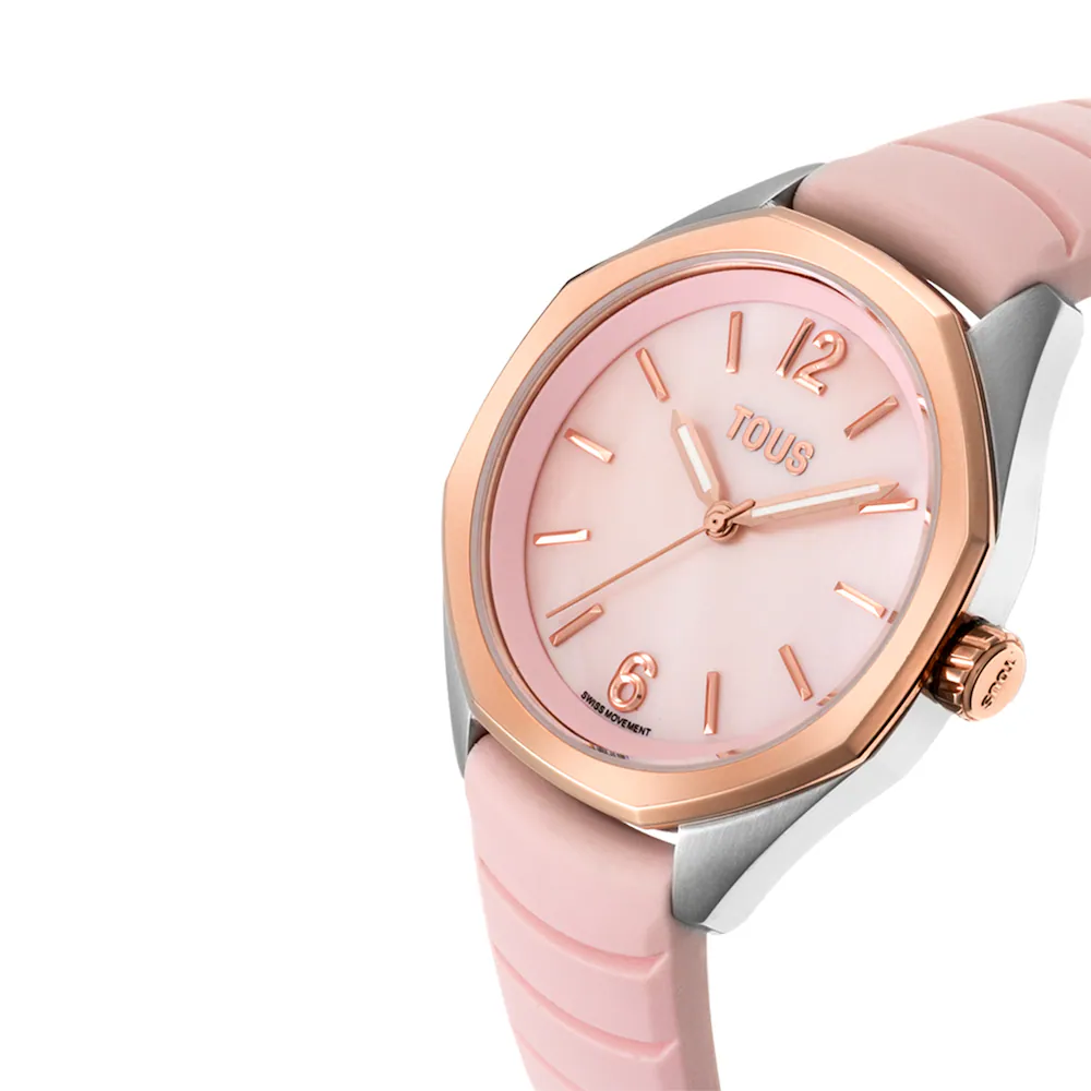 RELOJ BICOLOR ANALÓGICO CON MOVIMIENTO SUIZO, ESFERA DE NÁCAR Y CORREA DE CAUCHO ROSA TOUS NOW LADY 3000141600 - Imagen 2