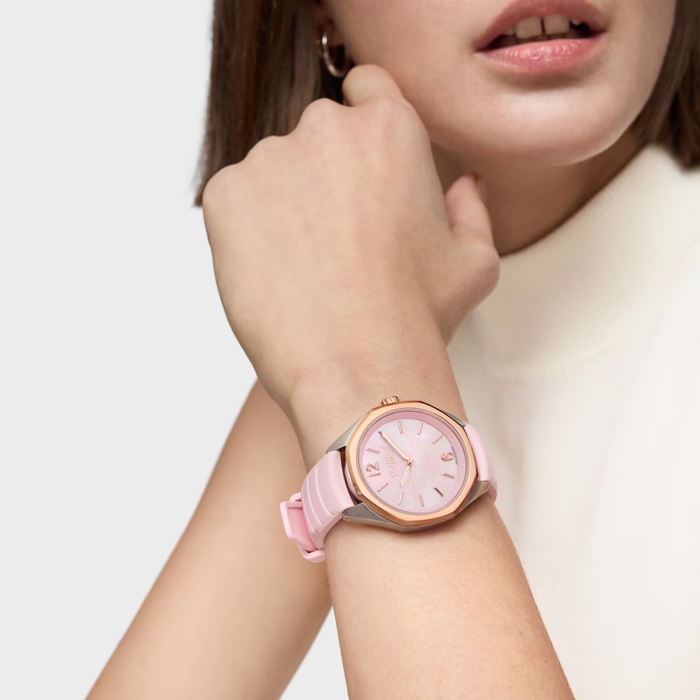 RELOJ BICOLOR ANALÓGICO CON MOVIMIENTO SUIZO, ESFERA DE NÁCAR Y CORREA DE CAUCHO ROSA TOUS NOW LADY 3000141600 - Imagen 7