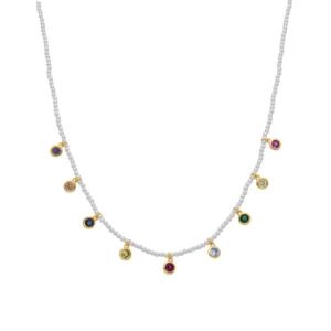 Collar Alori Plata de ley 925 y Circonita Multicolor Acabado Oro Amarillo