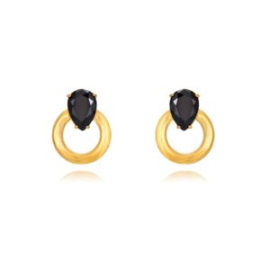 Pendientes Acero Dorado Piedra Negra