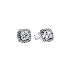 Pendientes de Botón Halo Cuadrado Brillante Plata de Primera Ley 293551C02