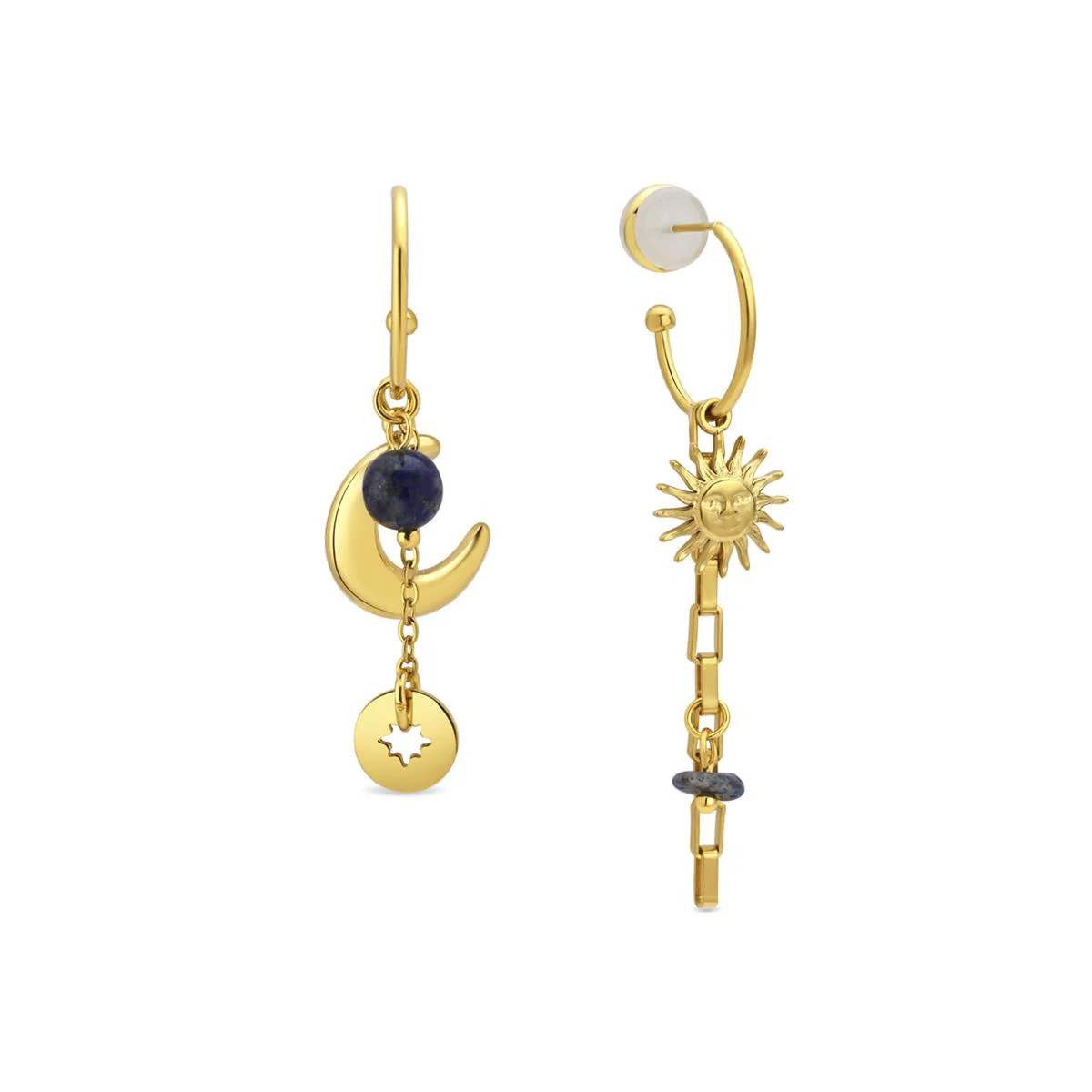 Pendientes Gud de Cristal Azul Acabado Oro Amarillo