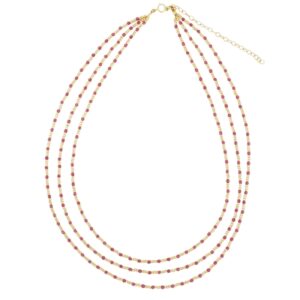 Collar Plata Dorada Triple Calcedonia Roja
