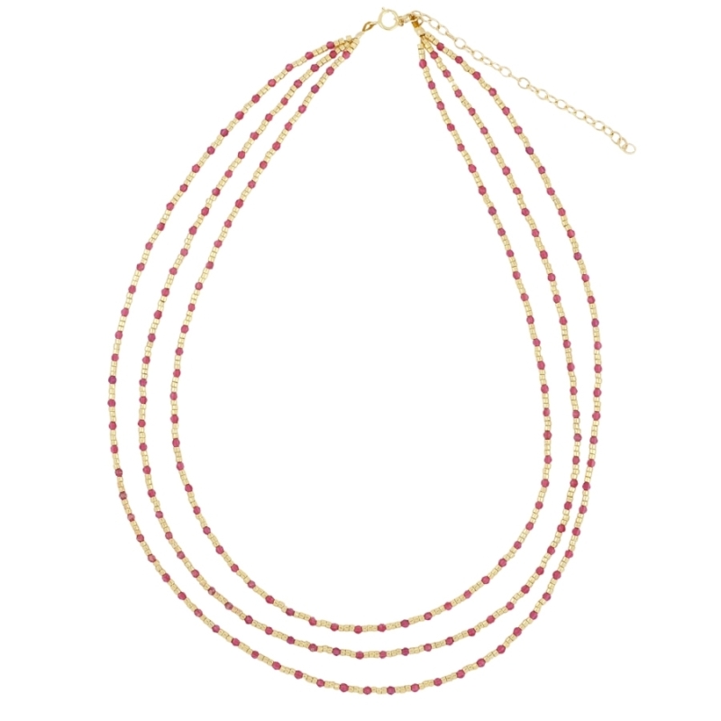 Collar Plata Dorada Triple Calcedonia Roja