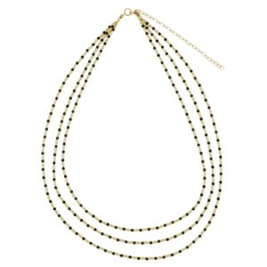 Collar Plata Dorada Triple Espinelas negras