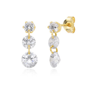 Pendientes Plata Dorada Triple Circonita