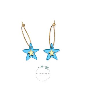 Pendientes Arito Doble Estrella Azul y Dorado