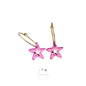 Pendientes Arito Doble Estrella Rosa y Plata