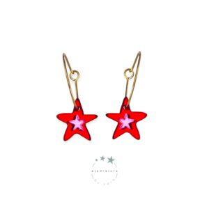 Pendientes Arito Doble Estrella Rojo y Rosa