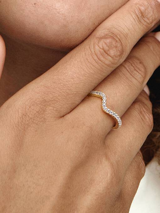 Anillo Ola Brillante Recubrimiento Oro 14k 162539C01 - Imagen 2