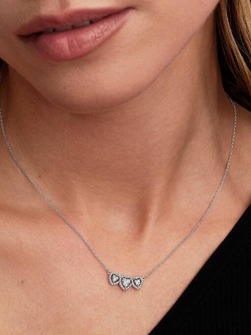 Collar Triple Halo Corazón en Plata de Ley 394412C01-45 - Imagen 3