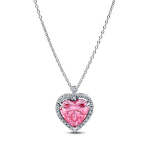 Collar Halo Corazón Rosa en Plata de Ley 394414C01-45