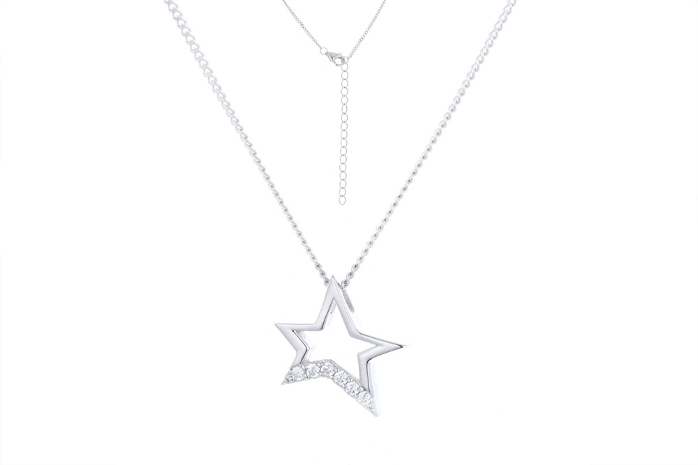 Collar Plata Estrella Asimétrica Brillante