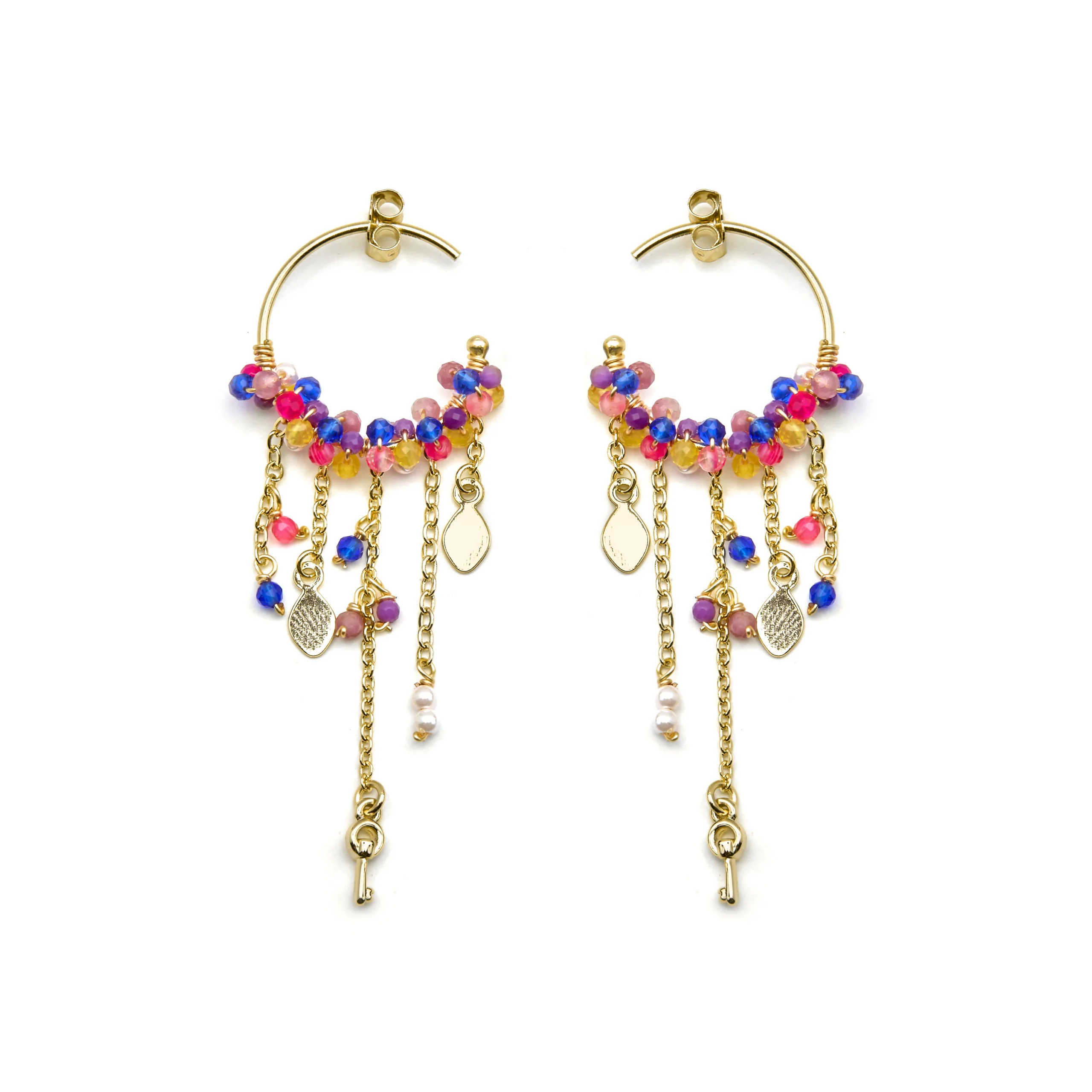 Pendientes de Plata de Ley 925 y Cristal Multicolor acabado oro 18k - Busde - Imagen 2