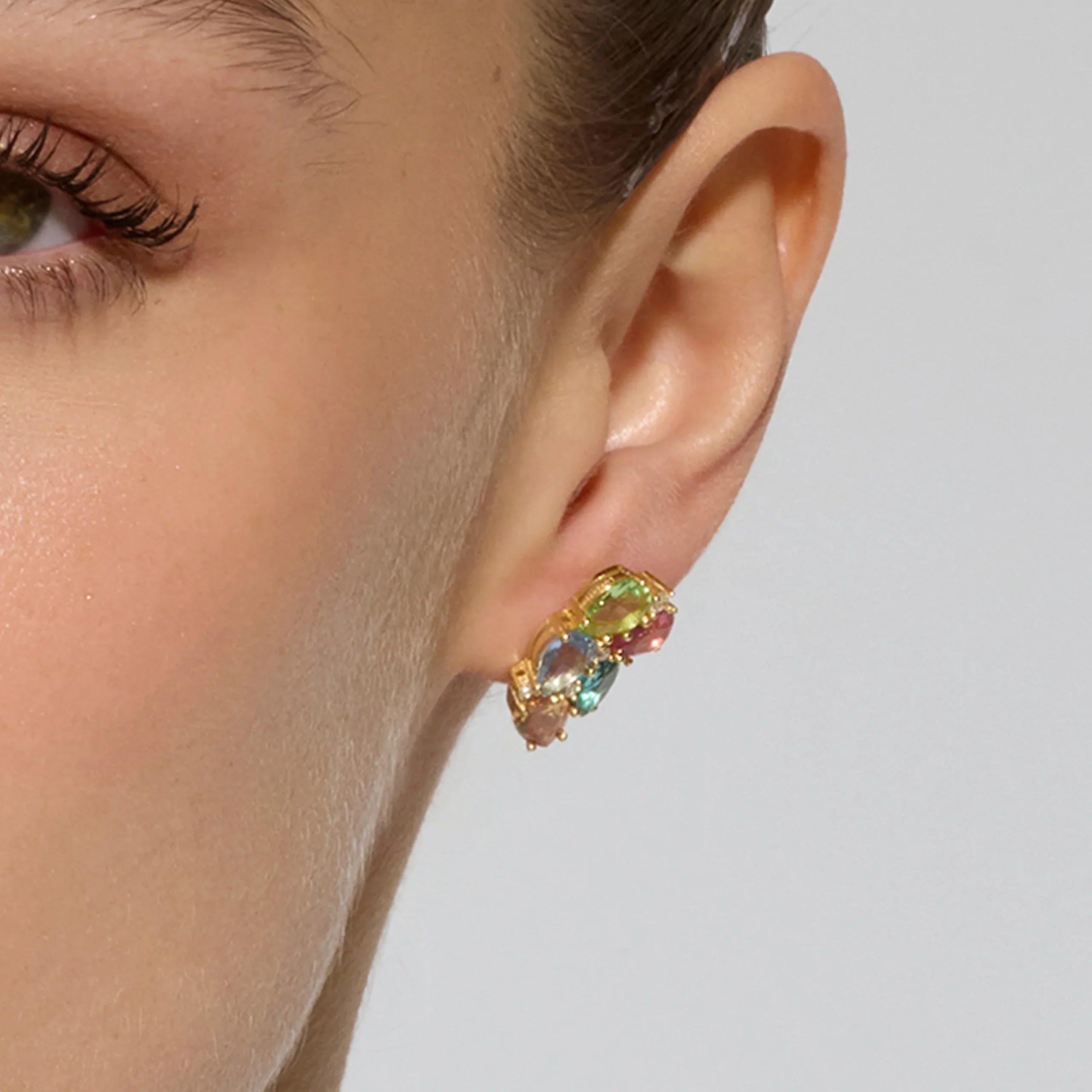 Pendientes de Plata de Ley 925 y Cuarzo Hidrotermal Multicolor acabado oro amarillo de 18k - Damam - Imagen 3