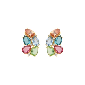 Pendientes de Plata de Ley 925 y Cuarzo Hidrotermal Multicolor acabado oro amarillo de 18k - Damam