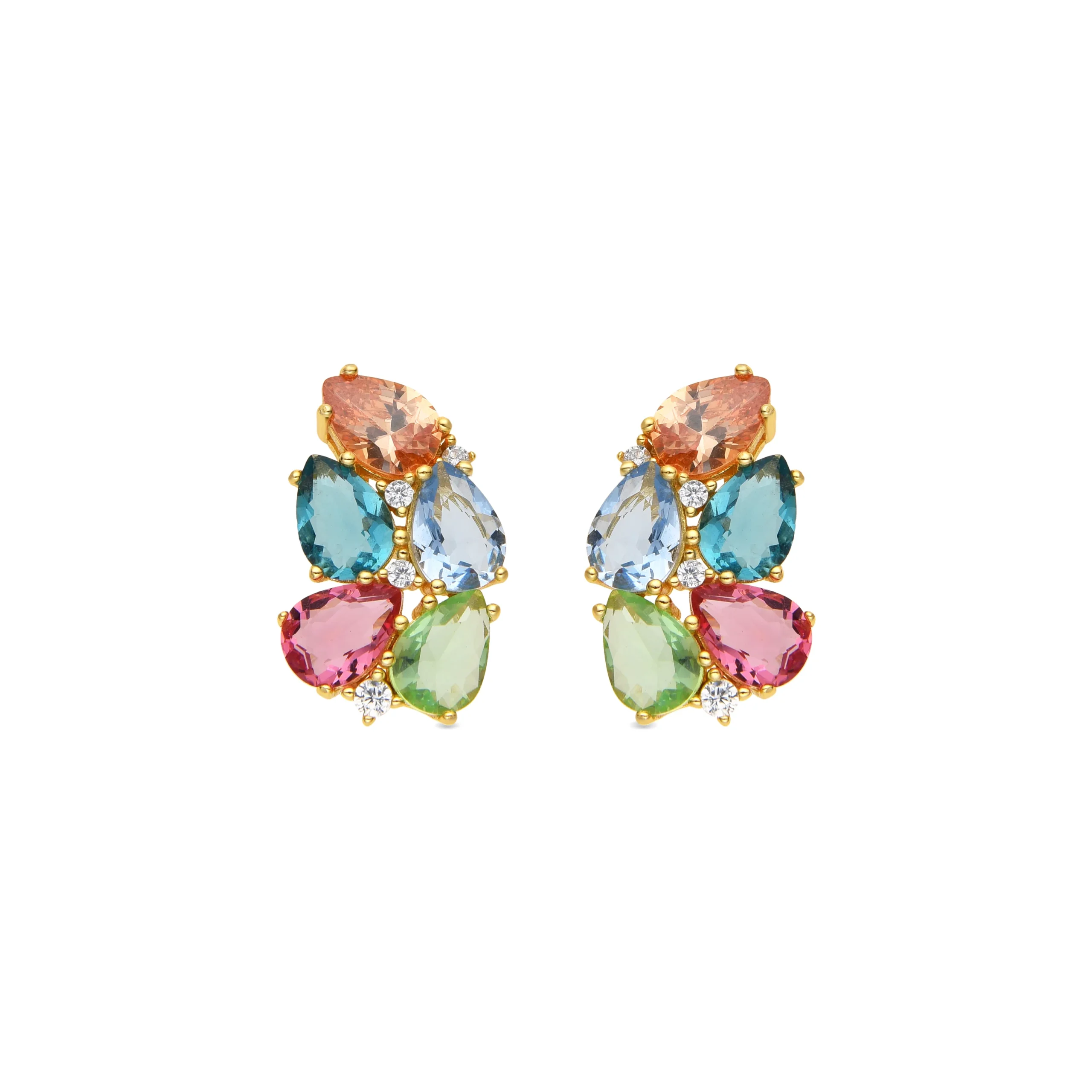 Pendientes de Plata de Ley 925 y Cuarzo Hidrotermal Multicolor acabado oro amarillo de 18k - Damam