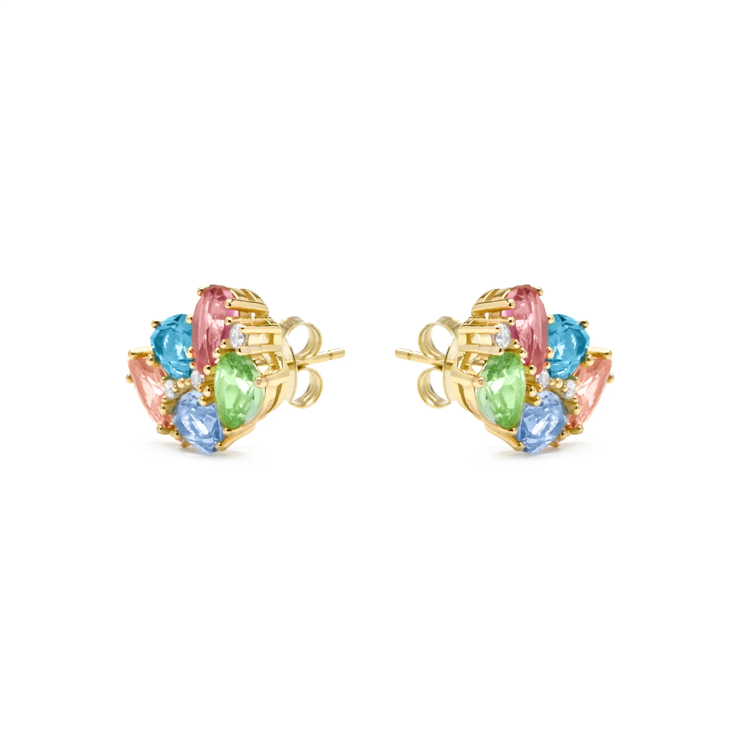 Pendientes de Plata de Ley 925 y Cuarzo Hidrotermal Multicolor acabado oro amarillo de 18k - Damam - Imagen 2