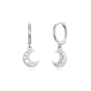 Pendientes Plata Aro Luna con Estrellas