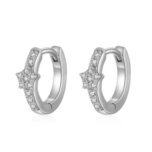 Pendientes Plata Aro con Estrella Pave de Circonitas
