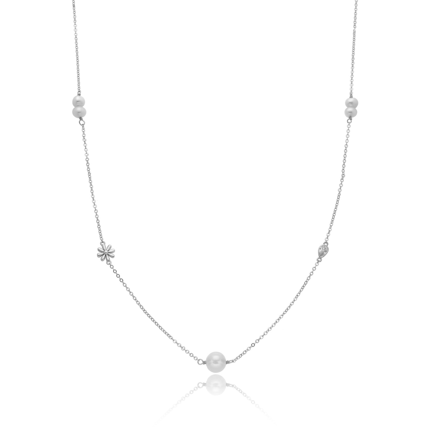 Collar Plata Perlas y Flor