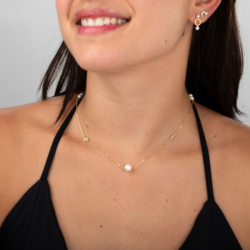 Collar Plata Perlas y Flor - Imagen 2