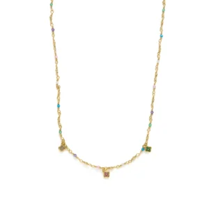 Collar de Plata de Ley 925 y Circonita Multicolor acabado en oro amarillo 18k - Talip