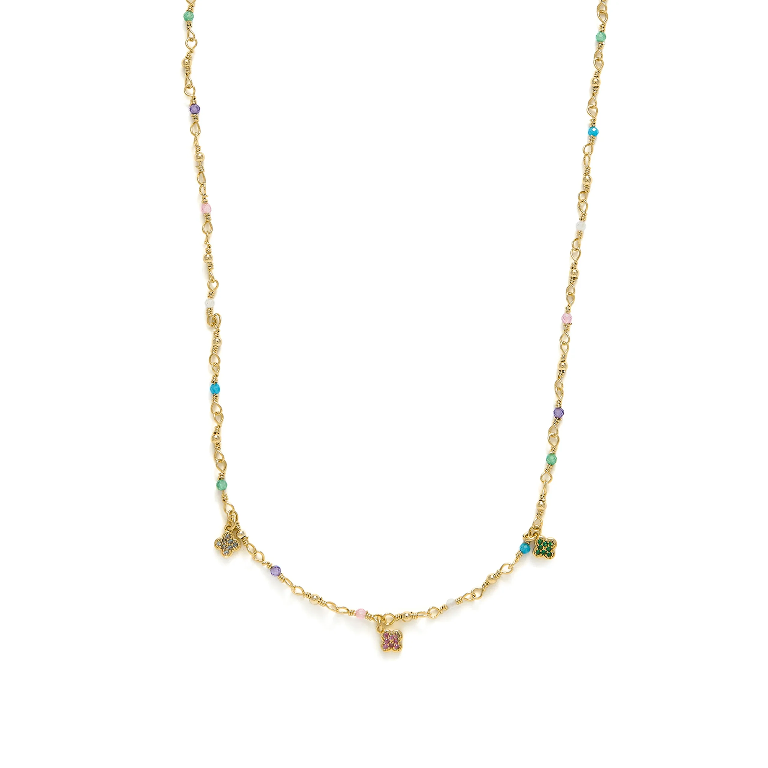 Collar de Plata de Ley 925 y Circonita Multicolor acabado en oro amarillo 18k - Talip