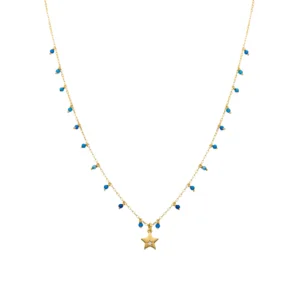 Collar de Plata de Ley 925 con Cristal Azul Oscuro acabado en oro amarillo 18K - Zysuo