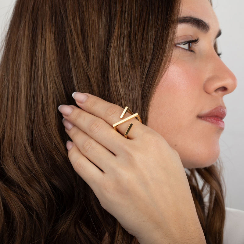 Anillo Acero Dorado Geometric - Imagen 2
