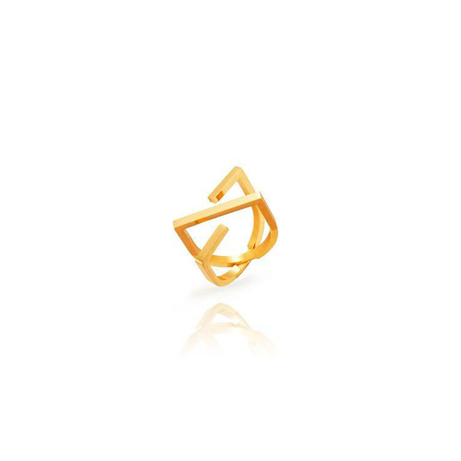 Anillo Acero Dorado Geometric