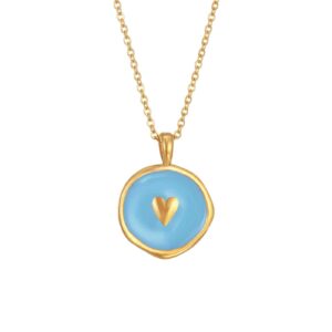 Collar Acero Dorado Medalla Corazón Esmalte Azul