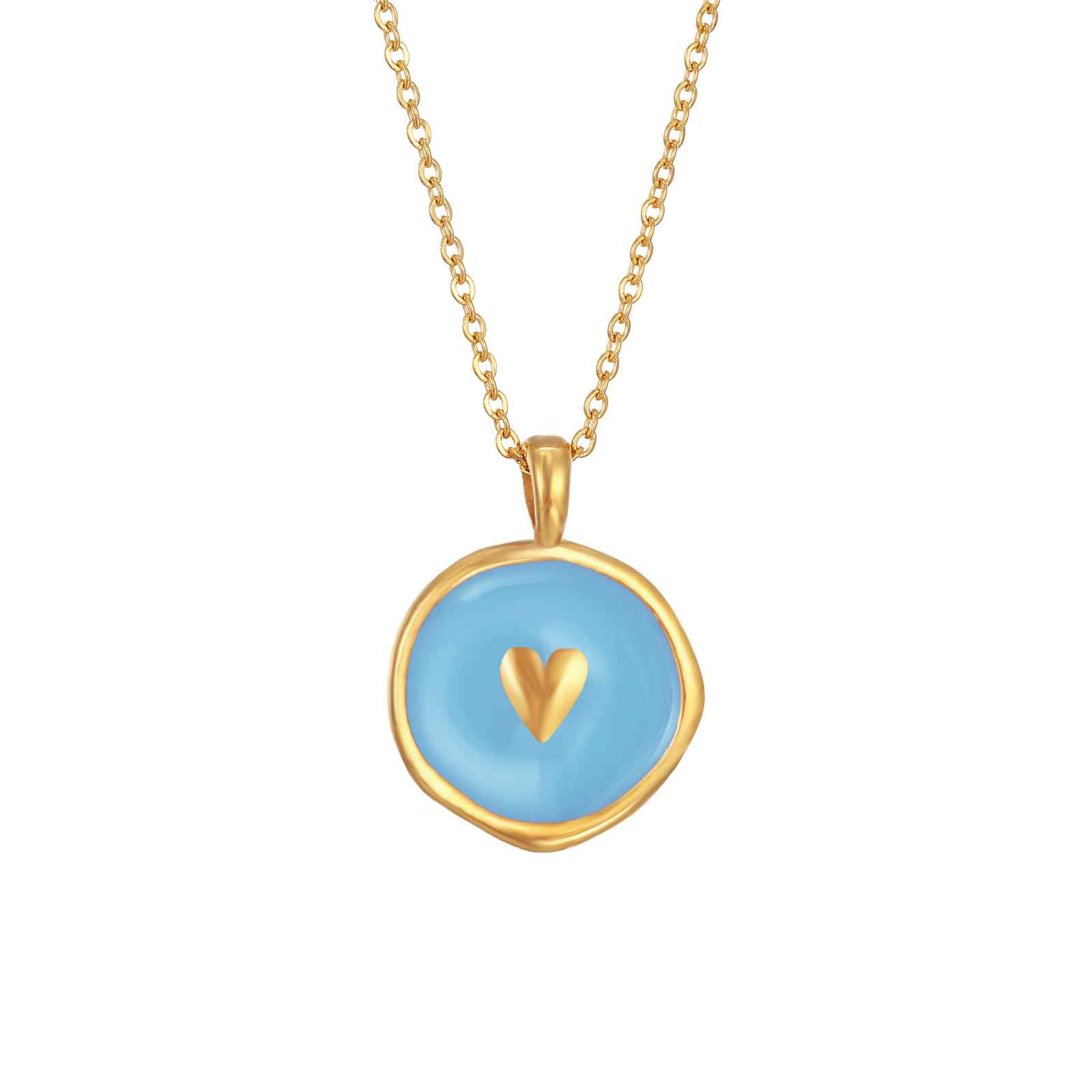 Collar Acero Dorado Medalla Corazón Esmalte Azul