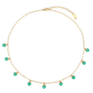 Collar Acero Dorado Corazones Turquesas
