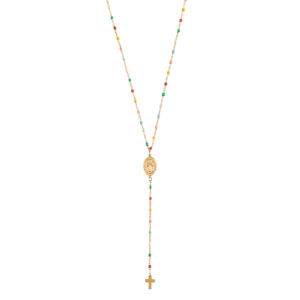 Collar Acero Dorado Rosario Piedras Colores