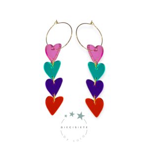 Pendientes Aro Corazones de Colores